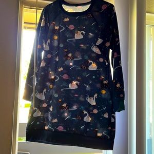 Pugs on swans in space